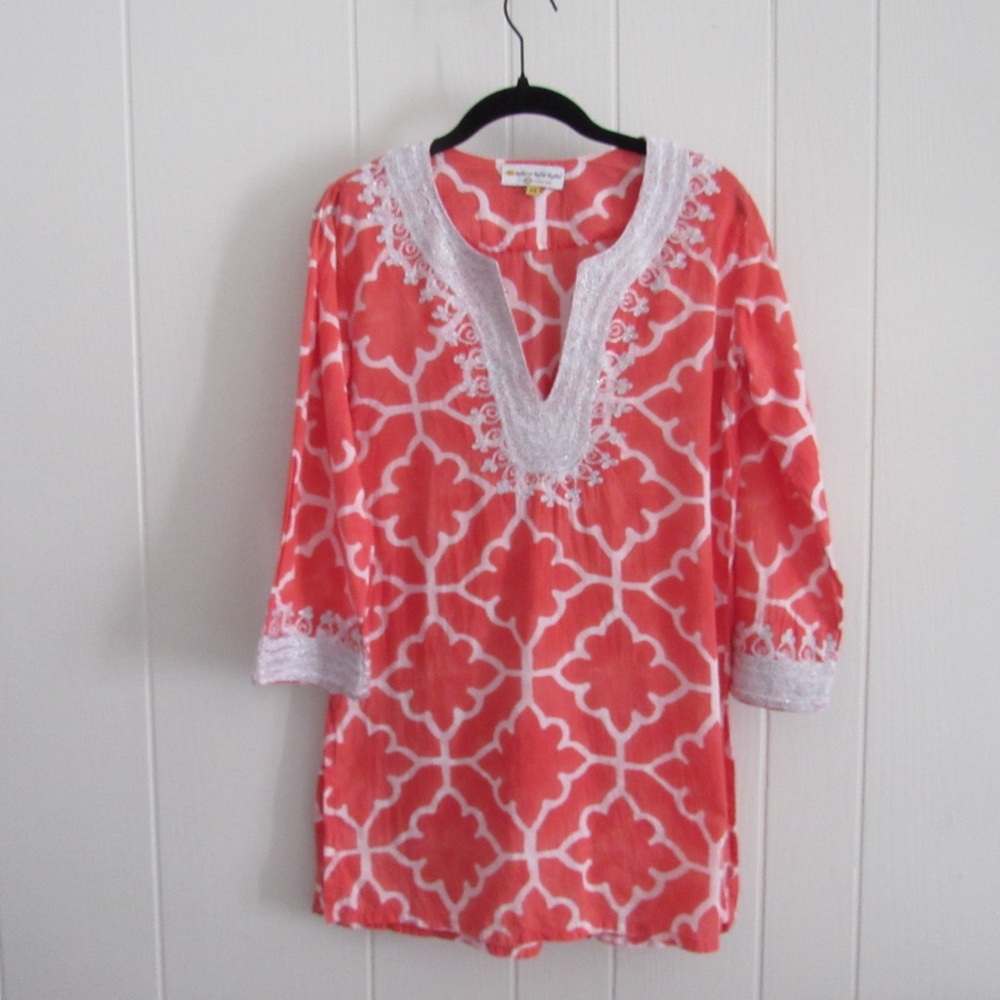 Roberta Roller Rabbit Orange and White Tunic 100% Cotton XS
